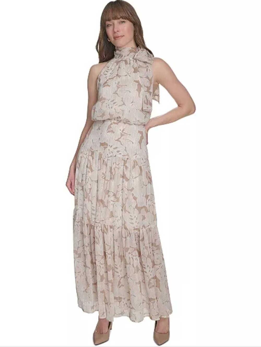 Tommy Hilfiger NWT $149 Floral Tiered Maxi Dress Size 10 Beige Ivory Boho